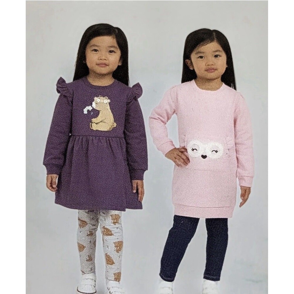 Koala Kids Girl Toddler  4 Pc Purple Bear Pink Purple Sweaters Leggings Size 3T
